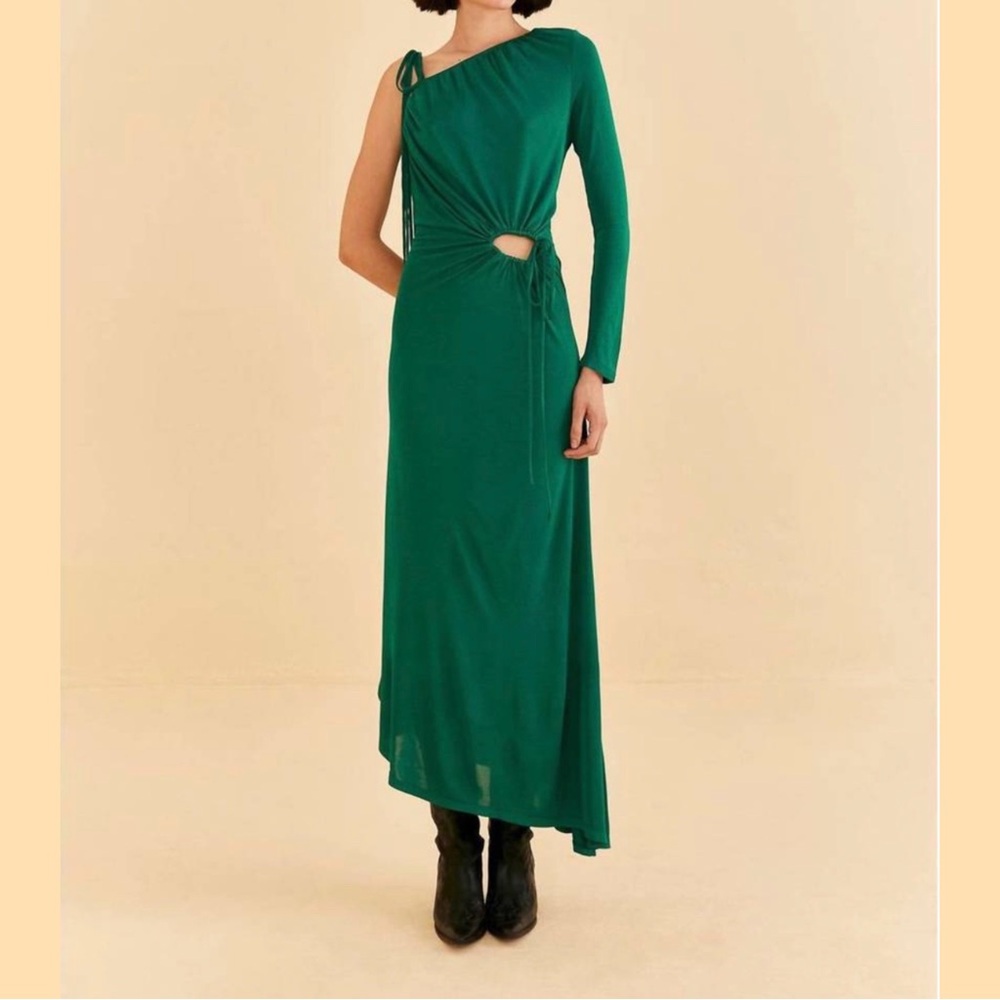 NWT FARM RIO ONE-SHOULDER MIDI DRESS in EMERALD COLOR - Picture 5 of 12